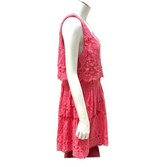 As U Wish NWT 13 Flirty Tiered Coral Lace Dress Open Back Detail Fit Flare Style - Picture 8 of 15